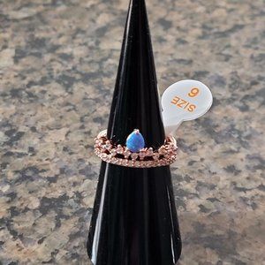 Bomb Party RBP5954 Azure Blue Fire Opal "The Perfect Addition" Rose Gold Sz 6